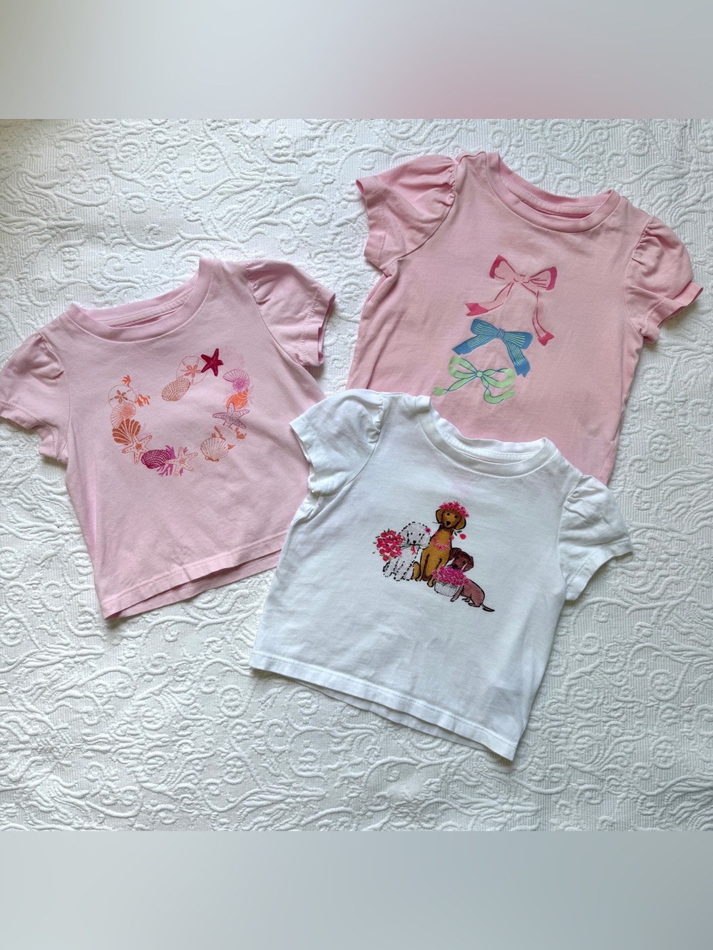 18-24M🩷 Crewcuts Toddler Girls Floral Dogs Bows Seashells Graphic Tees 💯 Cotton - Picture 2 of 10